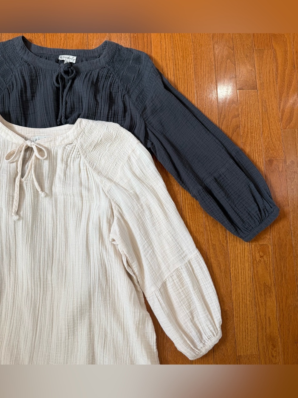 Wonderly Women’s XXL Gauze Peasant Blouse Lot of 2 Boho Embroidered Top Shirt - Picture 2 of 9